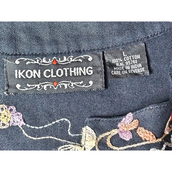 Ikon Women Large Embroidered Floral Black Jacket With Button Front Made In India - Picture 7 of 9